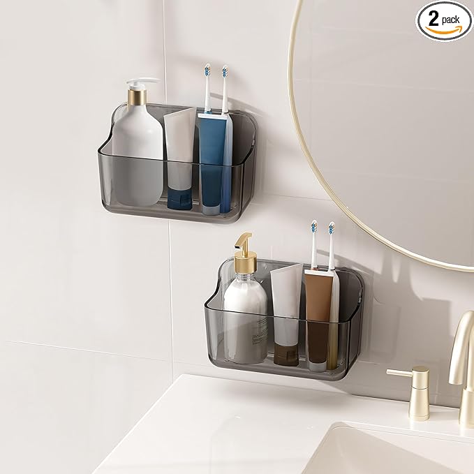 Diesisa 2pc Acrylic Wall Mount Organizer, Adhesive Cabinet Door Organizer