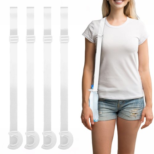 Generic 4 Pack Water Bottle Holder Lanyard, Adjustable Shoulder Strap for 16.9 fl oz Bottles, White