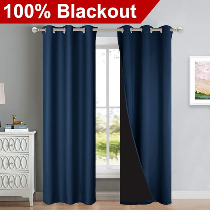 NICETOWN Complete 100% Blackout Curtain Set, Thermal Insulated & Energy