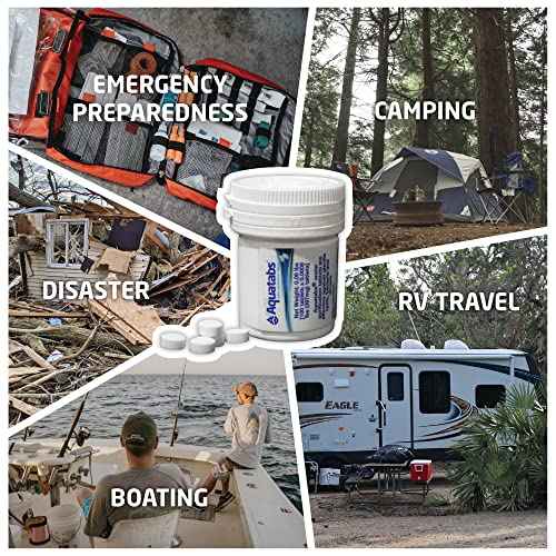 Aquatabs 397mg Water Purification Tablets (100 Pack). Water Filtration System for Camping, Boating, Emergency Water, Survival, and Marine. Easy-to-Use Water Purifier Treatment.