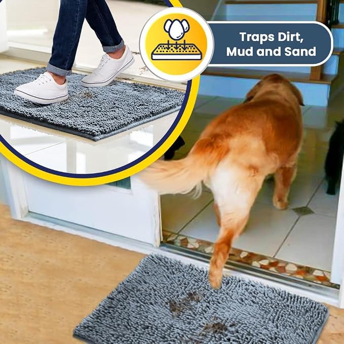 Muddy Mat® | Super Water Absorbent Door Mat Indoor, Microfiber Quick Dry Chenille Entryway Rug, Slip Resistant Front Door Mat, Indoor Mats for Entryway, Machine Washable Pet Rug, Baby Blue XL 36"X60"