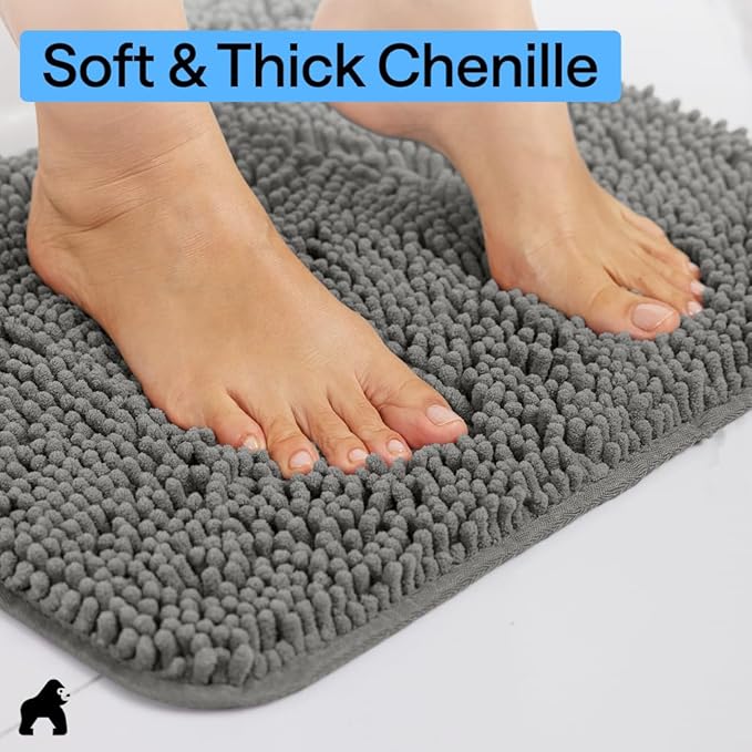 GORILLA GRIP Plush Absorbent Shaggy Chenille Bath Rug Mat for Oval Toilet Base with Rubber Backing, Machine Washable Rugs, Soft Microfiber Contour Mats for Toilets, Bathroom Decor, Charcoal