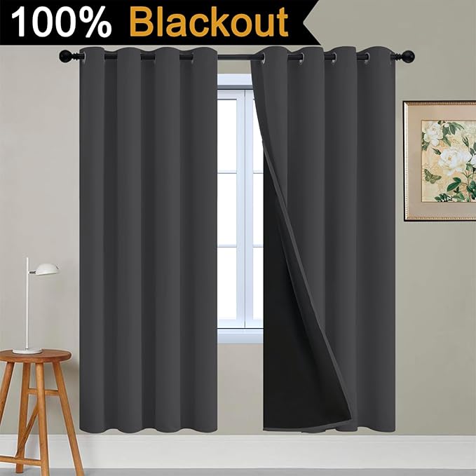 Yakamok 100% Blackout Curtains, 2 Thick Layers Thermal Insulated Total Blackout