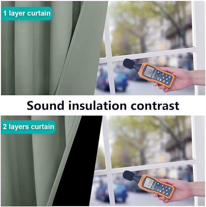 NICETOWN Greyish Green 100% Blackout Lined Curtains, 2 Thick Layers Completely