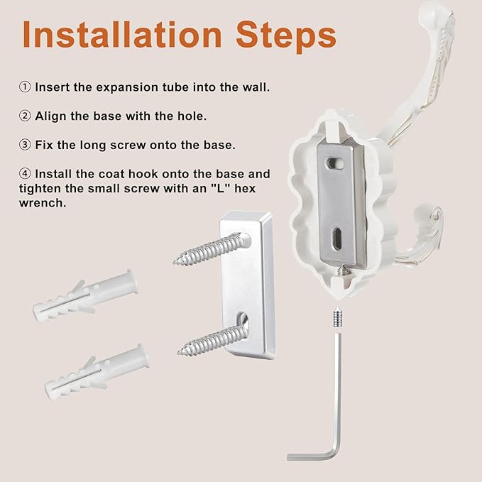 Zonon 4 Pcs White Wall Hooks Set Vintage Coat & Towel Hooks
