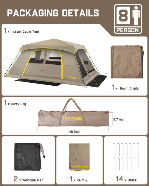 FanttikOutdoor Zeta C8 Air Camping Tent, Lightweight 8 Person Instant Cabin Tent Setup in 60s, 20% Lighter, Ultralight with Carry Bag for Family Camping & Hiking, Upgraded Ventilation