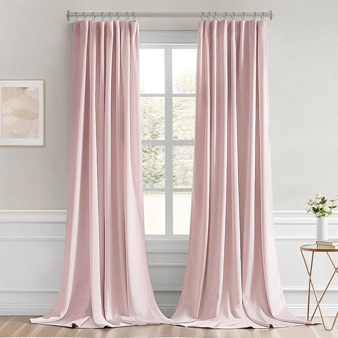 MIULEE Baby Pink Back Tab Blackout Curtains 102 Inch Long 2 Panels Set