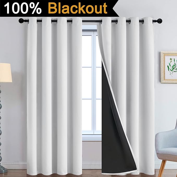 Yakamok 100% Blackout Curtains 84 Inches Long, 2 Thick Layers Heat and Full