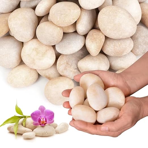 20lb Cream White River Rocks Outdoor Landscaping- Polished Pebble for Plants – Garden Decorative Stones-1-2 Large Plant Rocks,Ideal for Aquarium, Home Decor