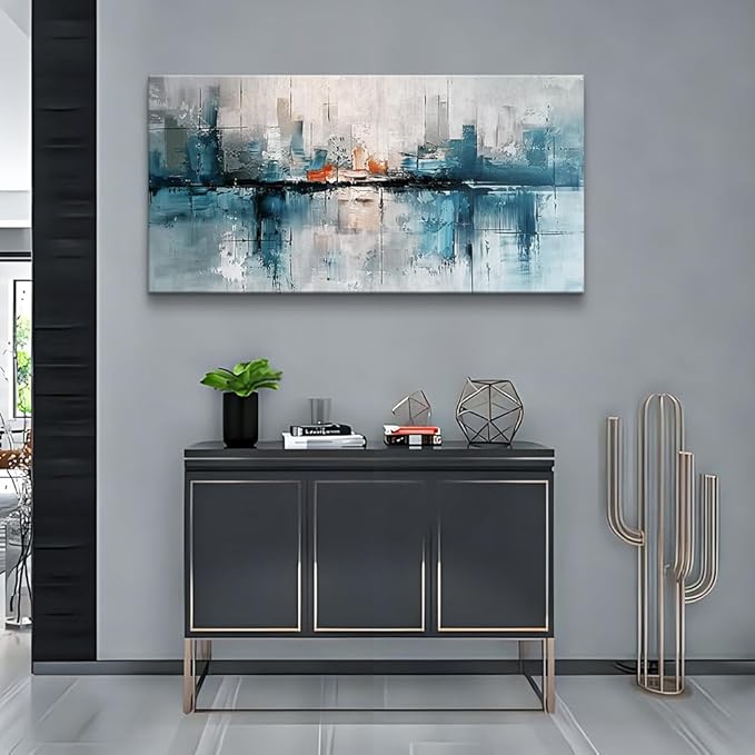 FUHAIHUA Framed Wall Art For Living Room Large Wall Decor For Office Bedroom Wall Decoration Abstract Painting Blue Pictures Canvas Prints Artwork Home Decor Ready To Hang 20x40 In