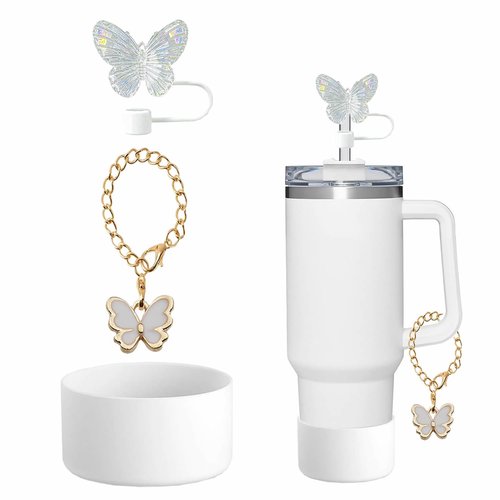 Stanley Cup Accessories Set - 8-Piece Set for 30 oz 40 oz Glass Accessories, Silicone Stanley Cup Protective Cover, Water Bottle Handle Strap (White)