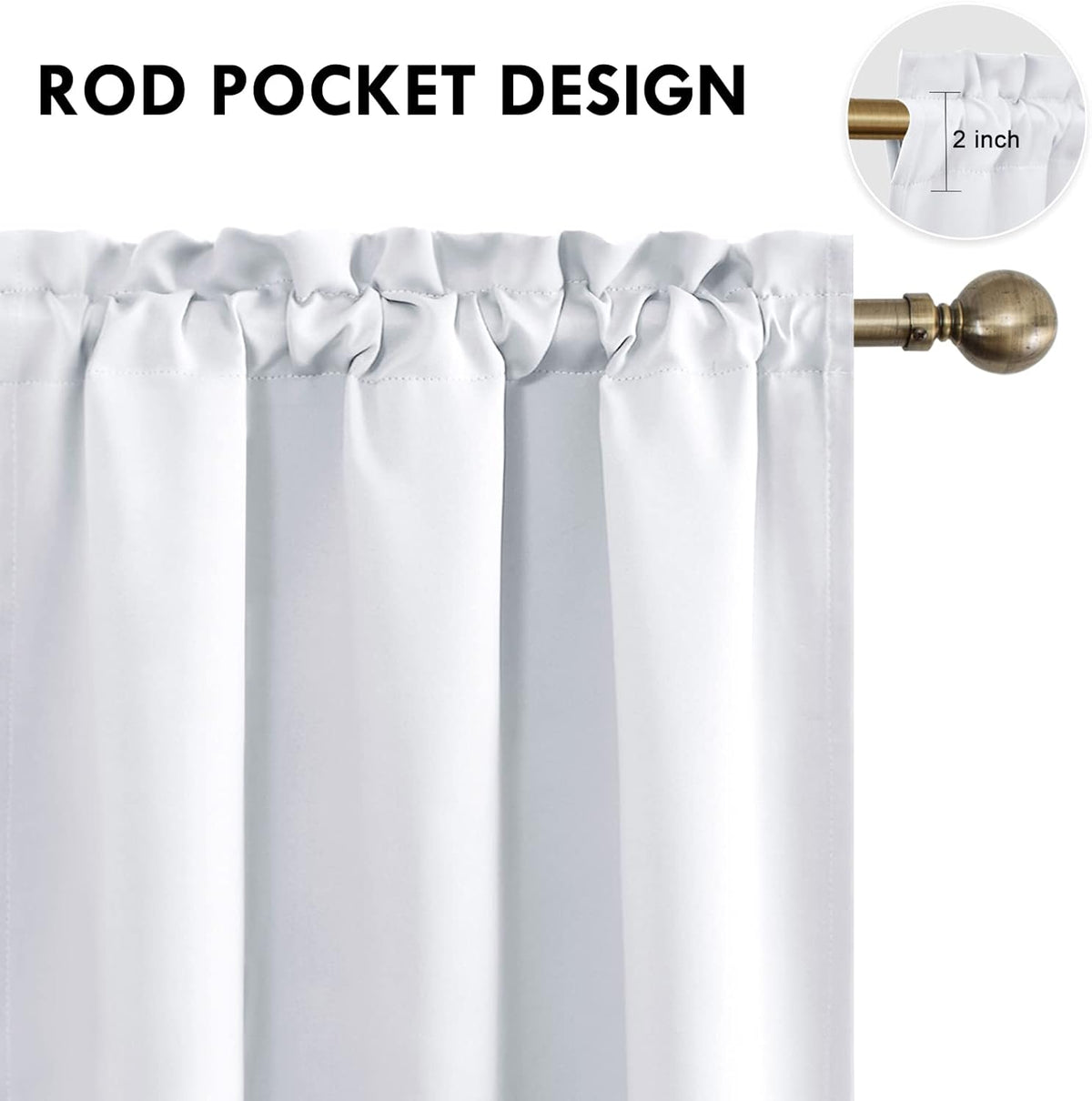 DWCN Greyish White Blackout Curtains for Bedroom –Rod Pocket Thermal Insulated Room Darkening Drapes for Living Room, W 42 x L 54 Inch, 2 Panels
