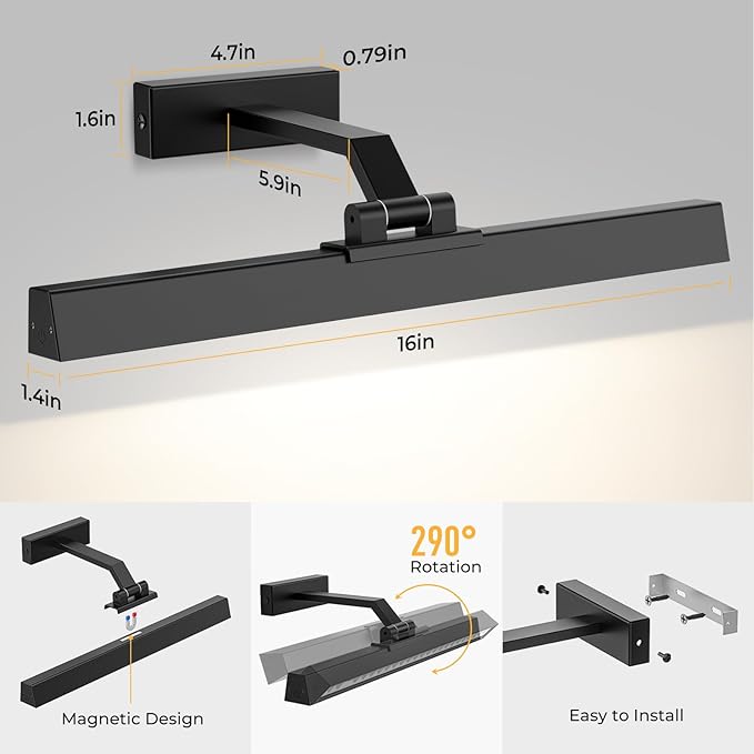 Picture Lights for Wall, Battery Operated Picture Light 16in Gallery Light for