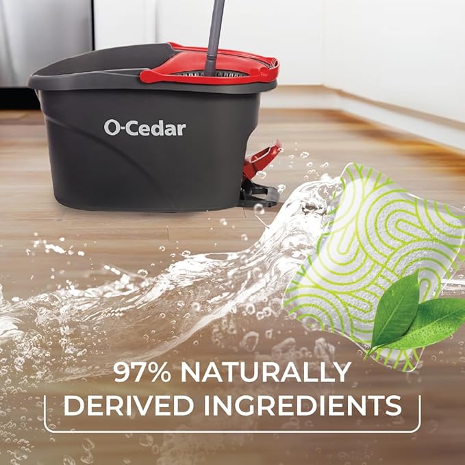 O-Cedar All-in-One Cleaning Kit: EasyWring Spin Mop + One Sweep Broom + PACS Mop Soap Cleaning Tablets + Scrunge Kitchen Scrub Sponges