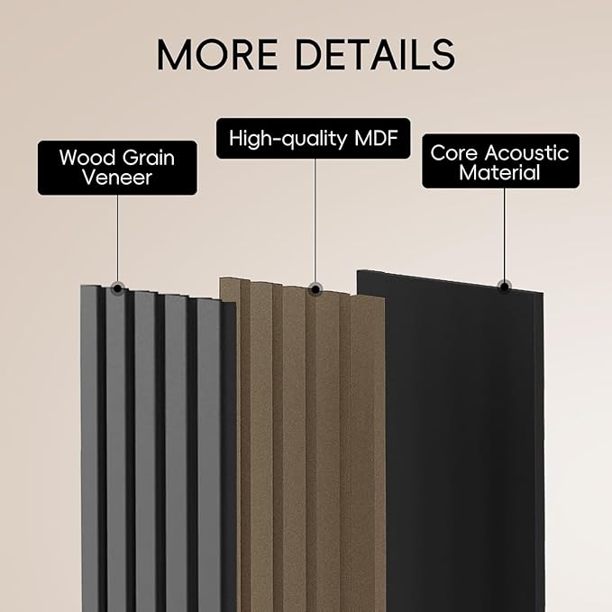 EVERECO 6 Pack Wood Slat Acoustic Wall Panels 92.5" × 7.87", 3D Sound Absorbing