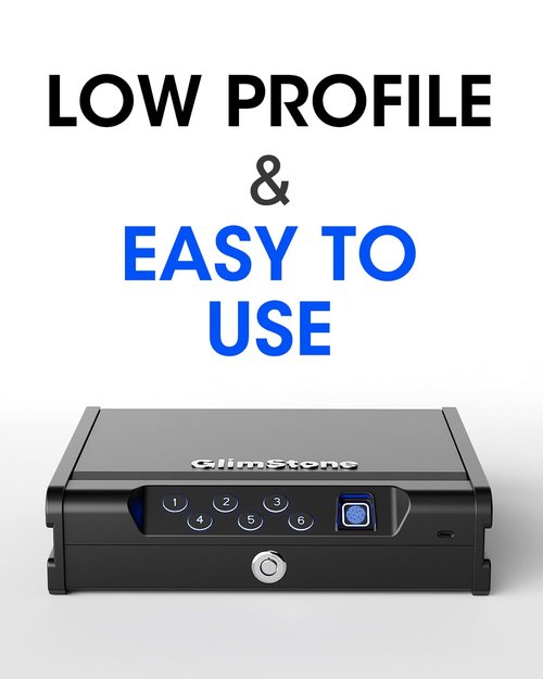 Glimstone Gun Safe, Biometric Gun Safe for Pistols, Easy Edition, 3 Ways Quick Access With Fingerprint/Digital Keypad/Key, Smart Handgun Safe for Home Bedside Nightstand Car