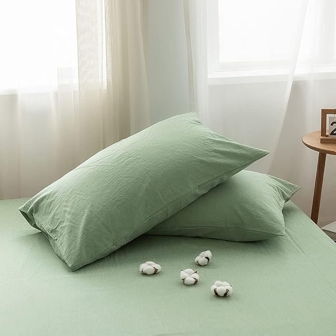 FACE TWO FACE Bedding Duvet Cover Set100% Washed Cotton Duvet Cover Linen Like Textured Breathable Durable Soft Comfy (California King, Green)