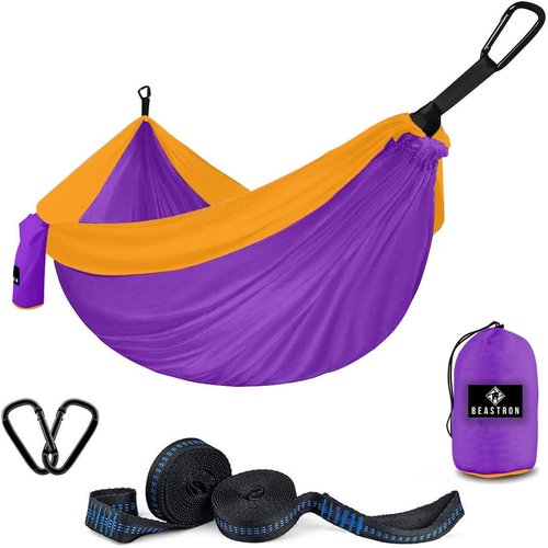 Beastron Portable Double Camping Hammock Parachute Nylon Two Person Bed with Tree Straps for Camping, Backyard,Hiking, Travel, Beach.