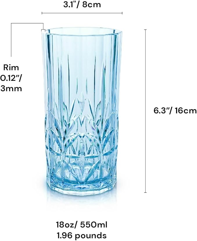 BELLAFORTE Shatterproof Tritan Tall Tumbler, Set of 4, 18oz - Myrtle Beach Drinking Glasses - Unbreakable Plastic Glasses Drinking for Gifting, Parties- BPA Free - Dishwasher Safe-Mix color