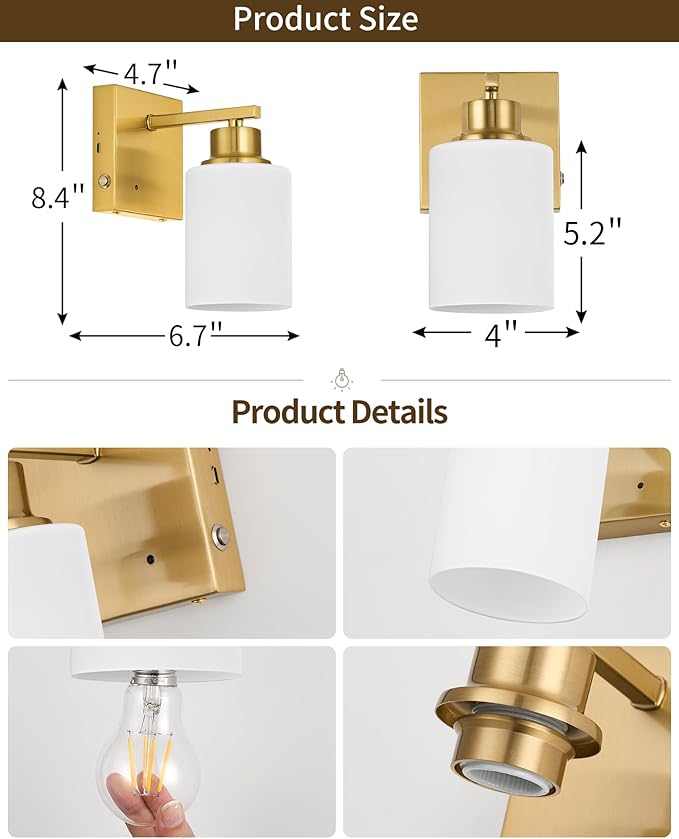Rayogale Battery Operated Wall Sconce Set of 2, Easy Install Dimmable Cordless