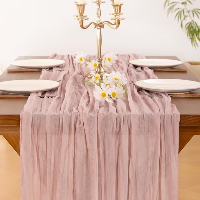 Socomi Pink Cheesecloth Table Runner Fall Thanksgiving Boho Rustic Gauze Dusty Pink Farmhouse 120 inch 10FT Cheese Cloth Runner for Wedding Party Baby Shower Birthday Holiday Home Decor