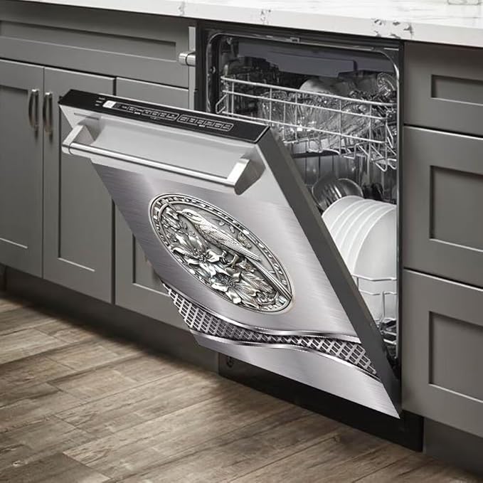 Stainless Steel Design Bird Pattern Dishwasher Magnet Cover Sticker,Refrigerator Magnet Cover Decal Fridge Microwave Stickers Kitchen Decor,23 x 26 Inch