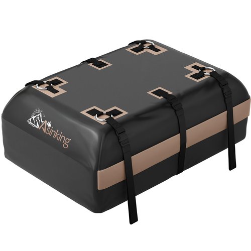 Asinking Car Rooftop Cargo Carrier Bag, 15 Cubic Feet Waterproof Roof Cargo Bag for Sedan SUV Minivan, Fit Vehicles with/Without Roof Rack, Sidebars & Crossbars - Max Size 44" L x34 W x17 H