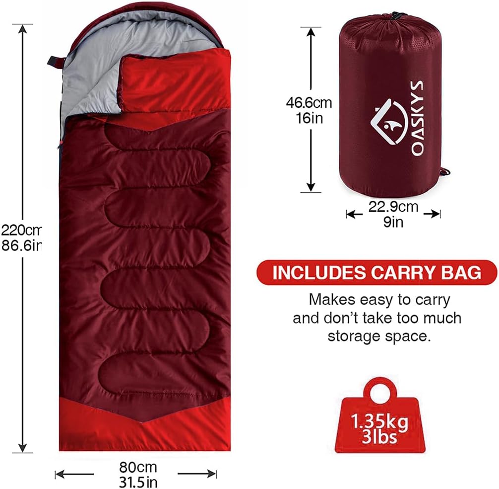 oaskys Camping Sleeping Bag - 3 Season Warm & Cool Weather - Summer Spring Fall Lightweight Waterproof for Adults Kids - Camping Gear Equipment, Traveling, and Outdoors
