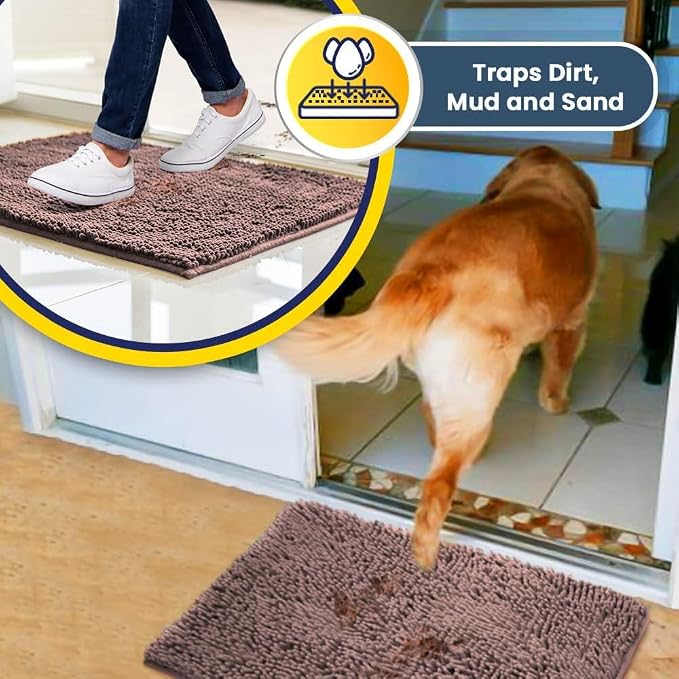 Muddy Mat® | Super Water Absorbent Door Mat Indoor, Microfiber Quick Dry Chenille Entryway Rug, Slip Resistant Front Door Mat, Indoor Mats for Entryway, Machine Washable Pet Rug, Blush Pink 30" x 48"