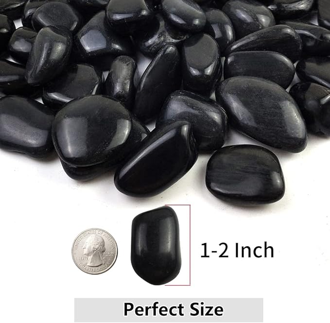 YISZM 10lbs Black Pebbles for Plants, 1-2 Inch High Polished Natural River Rocks for Landscaping, Decorative Stones Vase Filler Fish Tank Aquariums Garden Outdoor and Indoor DIY