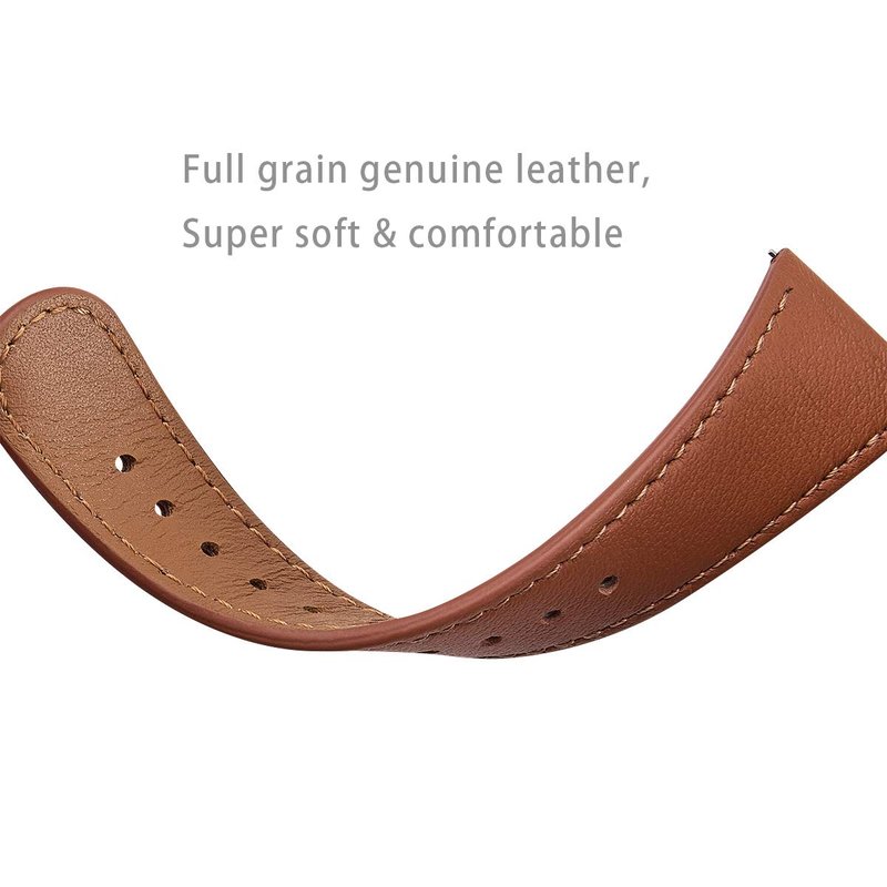 WFEAGL Leather Band for Fitbit Versa - Top Grain Leather Replacement Strap (Brown + Silver Buckle)