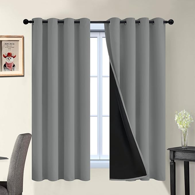 Yakamok Dove Grey 100% Blackout Curtains, Thermal Insulated Total Blackout