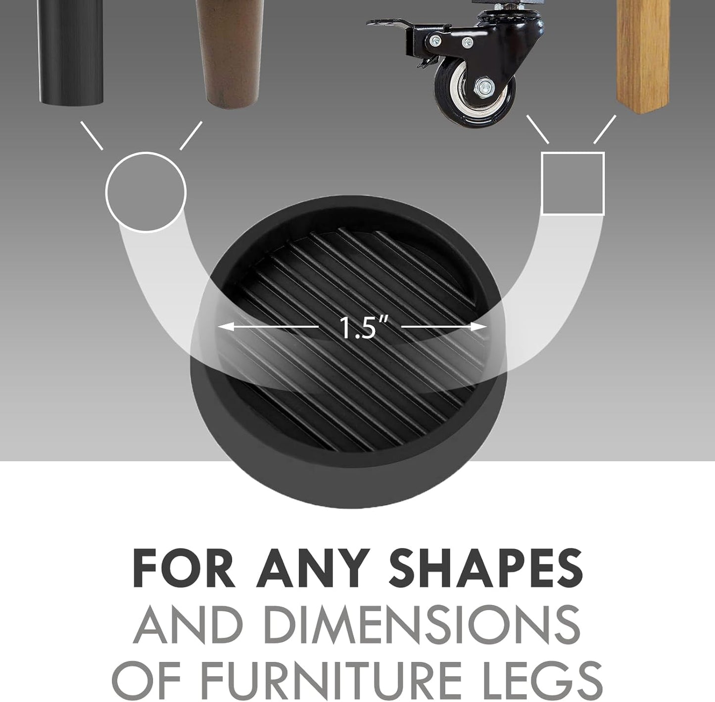 Non Slip Furniture Pads, 1.5” Round Rubber Caster Cups, 8 Pcs Furniture Coasters, Anti-Slip Gripper, Anti Slide Furnitures Feet Floor Protectors for Bed Couch Stoppers - Black
