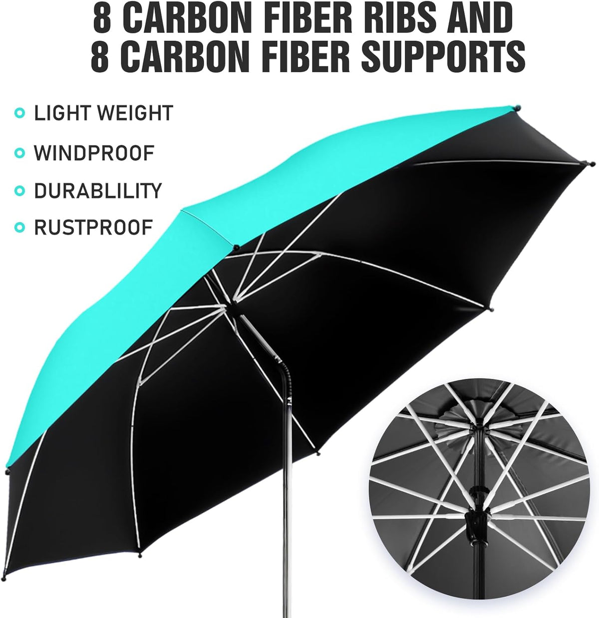 Skiennix Beach Umbrella - 360° Adjustable UPF50+ Sun Protection - 2 Pack for Chairs & Carts