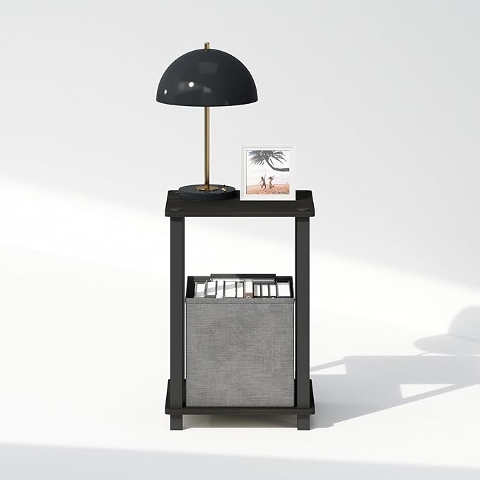 Furinno Simplistic Night Stand, 2-Tier Small Nightstand with Open Shelf, Toolless Assembly Bedside Table, End Table, Side Table, for Bedroom, Living Room, Espresso