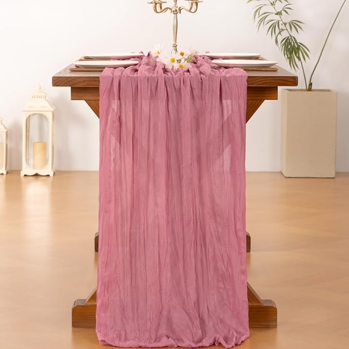 Socomi 3pcs Mauve Fall Thanksgiving Cheesecloth Table Runner Boho Rustic Gauze 120 inch 10FT Cheese Cloth Runner for Wedding Party Baby Shower Birthday Home Decor Holiday Decorations