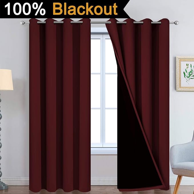 Yakamok Completely Blackout Curtains 2 Thick Layers Thermal Insulated Drapes