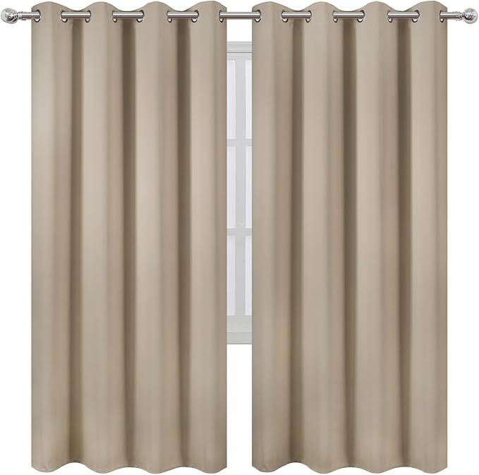 LEMOMO Khaki Thermal Blackout Curtains/52 x 72 Inch/Set of 2 Panels Room