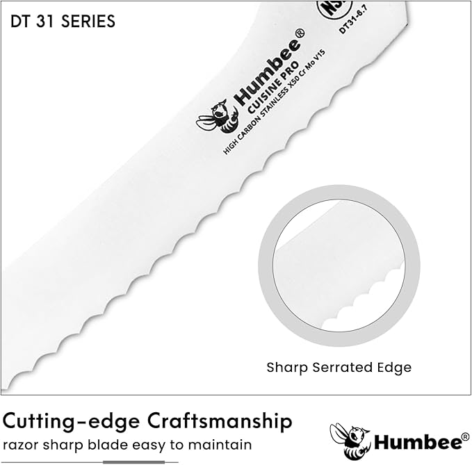 6-Inch Offset Serrated Bread Knife, Premium High Carbon Stainless Steel Blade Knife for Bread with Ergonomic Handle, NSF Certified, DT-31 Series, Orange