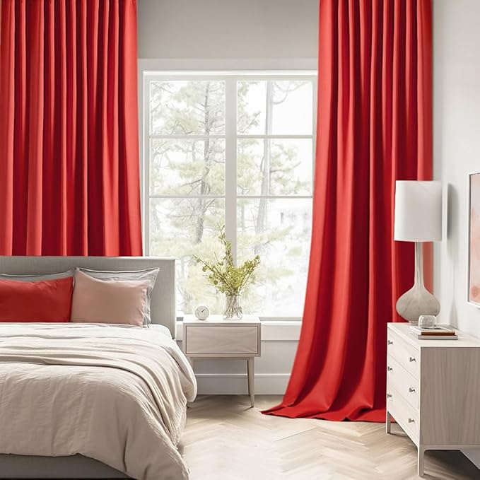 MIULEE Christmas Red Back Tab Blackout Curtains 102 Inch Long 2 Panels Set