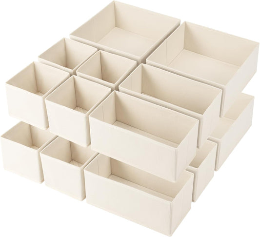 Criusia Drawer Organizer Clothes,16 Pack Underwear Drawer Organizers, Foldable Closet Organizers and Storage Dresser Drawer Dividers Clothing Organizer for Clothes, Socks, Scarves, Bra, Ties (Beige)
