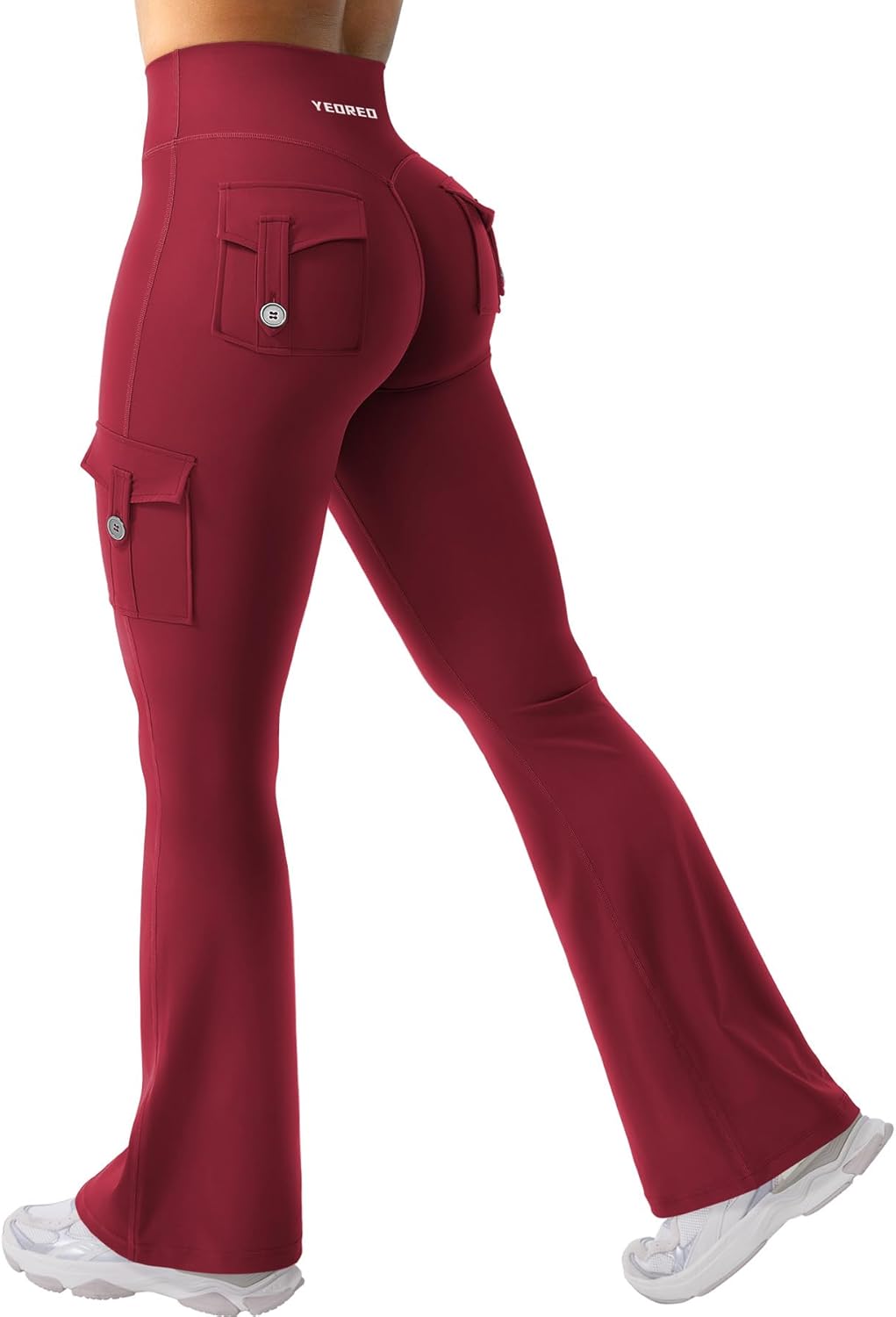 YEOREO CoreFlex Women's High-Waisted Flare Leggings - Hidden Pockets & Scrunch Design, Perfect for Gym & Yoga