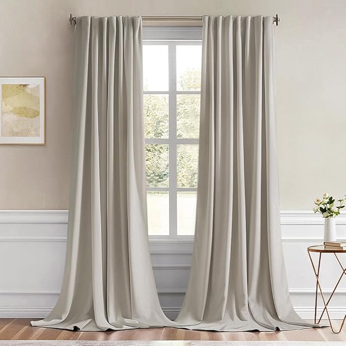MIULEE Natural Back Tab Blackout Curtains 102 Inch Long 2 Panels Set