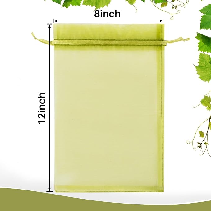 Sukh 50PCS Fruit Protection Bags - 8"x12" Fruit Cover for Fruit Tree Netting Fruit Nets to Protect Tomato Grape Mesh Fruit Organza Bags Green Net Produce Bag for Fruits & Vegetables Reusable