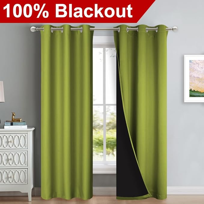 NICETOWN Blackout Curtains 84 inches Long, 2 Pieces, Fresh Green, Full Light
