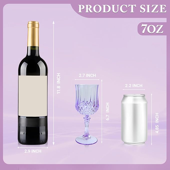Plastic Wine Glasses，Plastic Goblets Vintage Style Cordial Drinking Glasses for Wedding Reception, Grand Event Party Supplies (48, Purple)