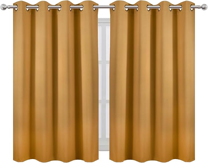 LEMOMO Mustard Yellow Thermal Blackout Curtains/52 x 45 Inch/Set of 2 Panels