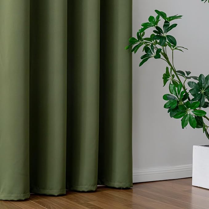 IGEMAEVE Olive Green Curtains 84 Inch Length 2 Panels Set, Light Filtering