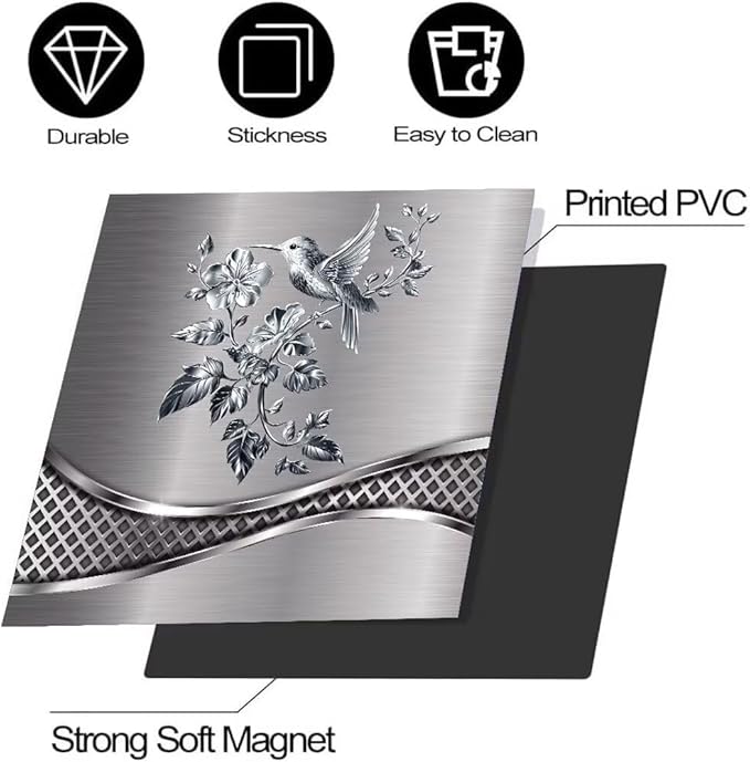 Magnetic Dishwasher Stickers Cover for Front Door,Brushed Silver Stainless Steel Design Bird and Flower Pattern Refrigerator Magnetic Cover Kitchen Decor,Home Appliance Vinyl Sticker 23W x 26H inchs