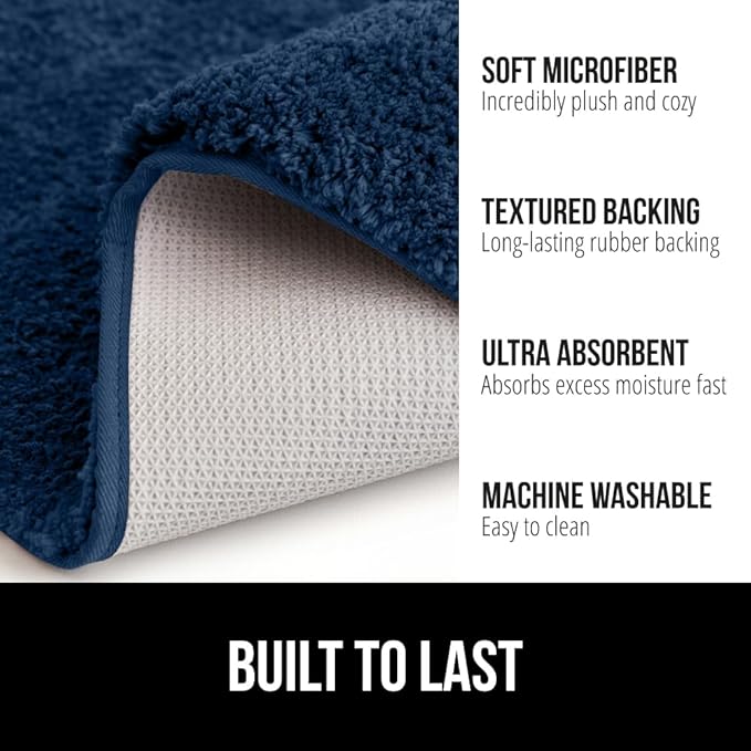 GORILLA GRIP Bathroom Rugs, 30x20, Ultra Soft Absorbent Mat, Thick Plush Bath Rug, Machine Washable, Microfiber Quick Dry, Mats for Shower, Bathtub and Floor, Home Decor Accessories, Navy Blue